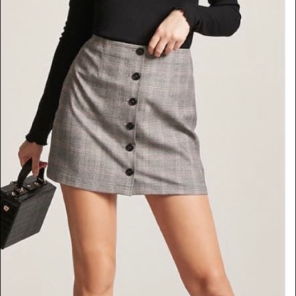 Plaid Mini Skirt With Buttons